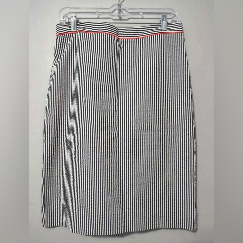 J. Crew Black and White Striped Pencil Skirt with Neon Accent